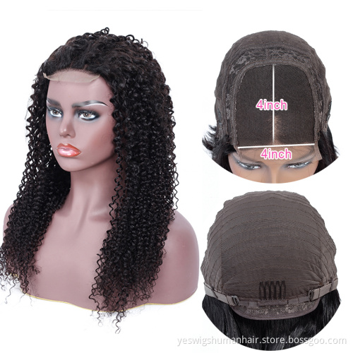 mongolian kinky curly human hair wigs for black women 4x4 closure lace front hair wig with bouncy curls large stock wholesale